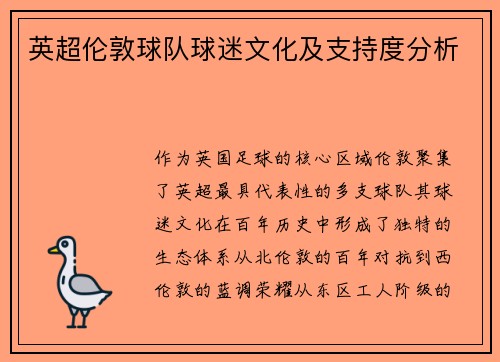 英超伦敦球队球迷文化及支持度分析